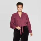 Women's Plus Size Floral Print Long Sleeve Mock Turtleneck Blouse - Ava & Viv Dark Red X, Women's