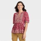 Women's Short Sleeve Embroidered Top - Knox Rose Red Floral