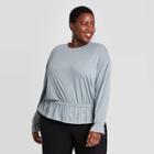 Women's Plus Size Long Sleeve Sandwash Smocked Top - A New Day Blue