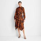 Women's Long Sleeve Mock Neck Asymmetrical A-line Dress - Future Collective With Kahlana Barfield Brown Brown/black Xxs