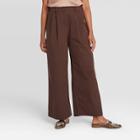 Women's Mid-rise Ankle Length Flannel Wide Leg Trousers - Prologue Brown
