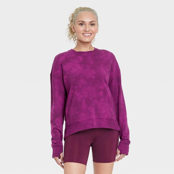Women's French Terry Tie-dye Crewneck Sweatshirt - All In Motion Berry Purple