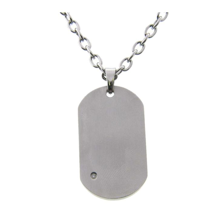 Target Men's Cubic Zirconia Dog Tag Necklace In Stainless Steel -