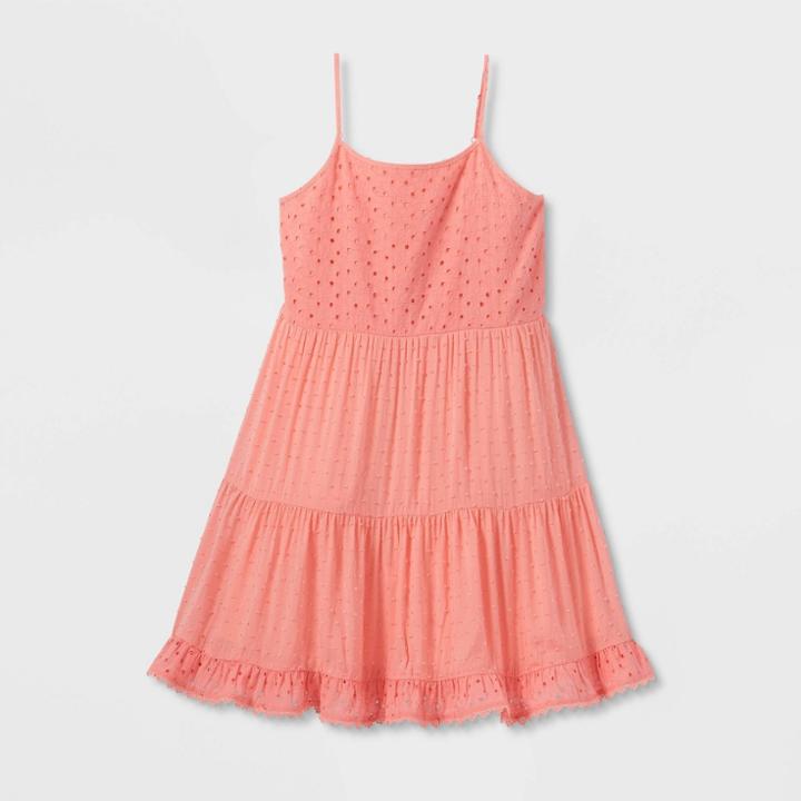 Girls' Tiered Woven Dress - Art Class Coral