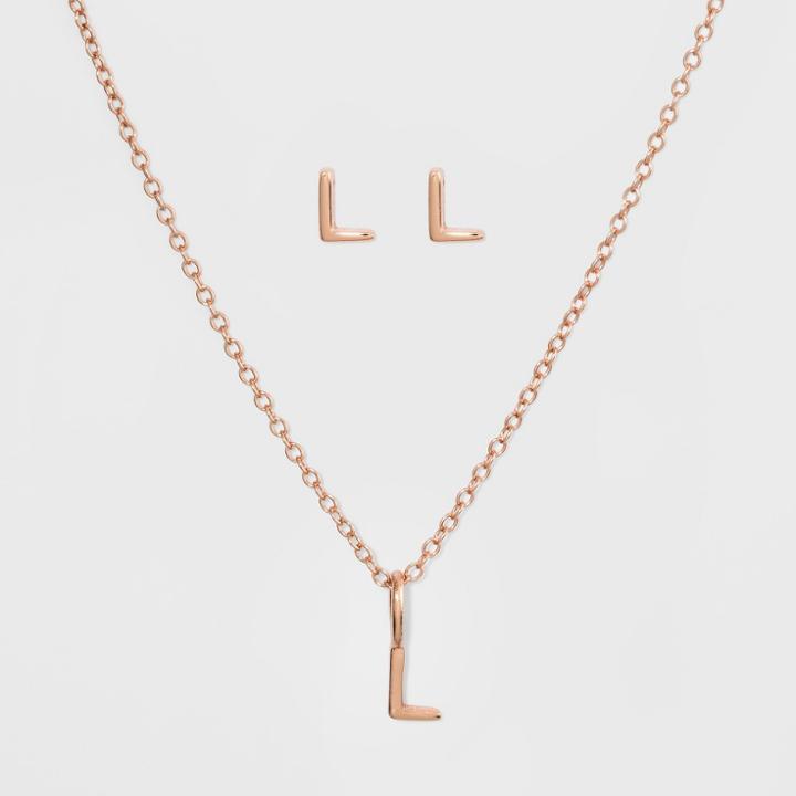 Sterling Silver Initial L Earrings And Necklace Set - A New Day Gold, Girl's, Size: Large, Gold -
