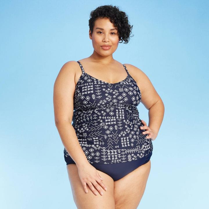 Women's Shirred Tankini Top - Kona Sol Navy 14w, Women's, Blue