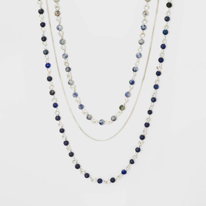 Brass Semi Blue Lapis Sodalite Multi Row Necklace - Universal Thread Silver,