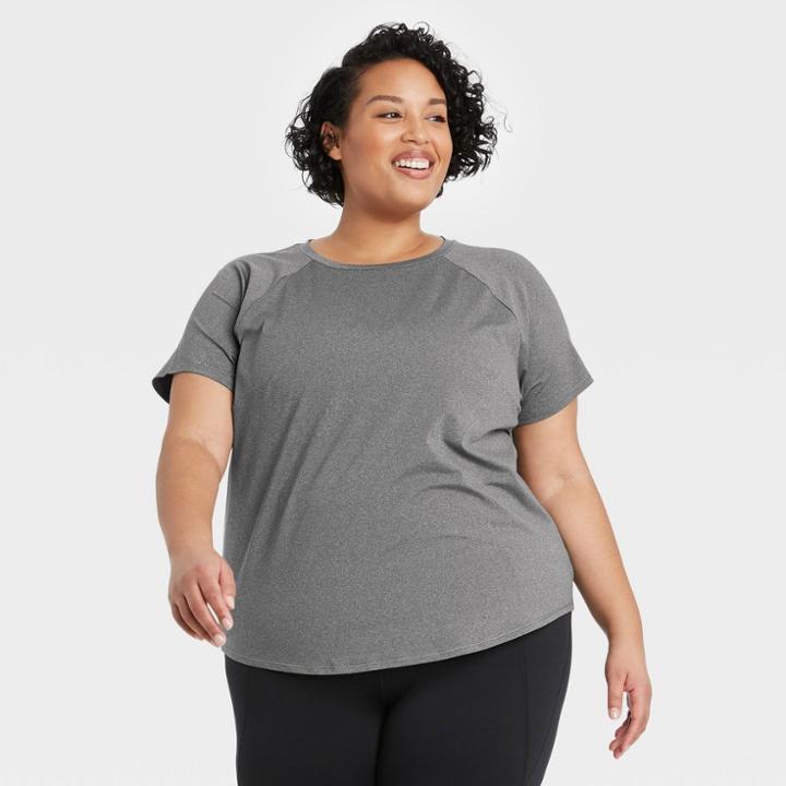 Women's Plus Size Essential Crewneck Short Sleeve T-shirt - All In Motion Charcoal Heather