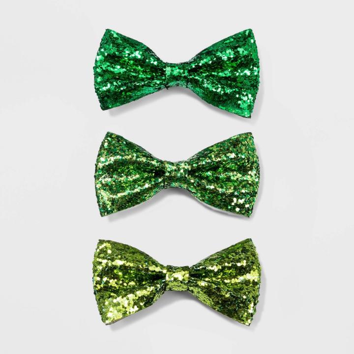 No Brand St. Patrick's Day Bow Glitter Hair Clip Set