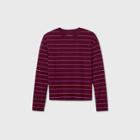 Women's Striped Long Sleeve T-shirt - A New Day Burgundy