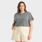 Women's Plus Size Short Sleeve Cuff T-shirt - A New Day Gray