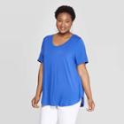 Women's Plus Size Relaxed Fit Short Sleeve Scoop Neck T-shirt - Ava & Viv Blue