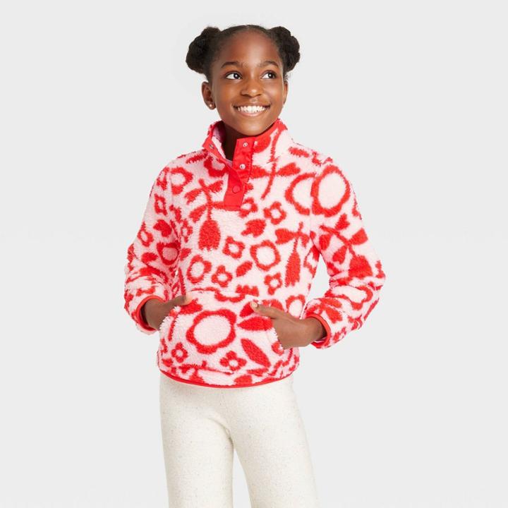 Girls' Sherpa Pullover Sweatshirt - Cat & Jack Bright Red