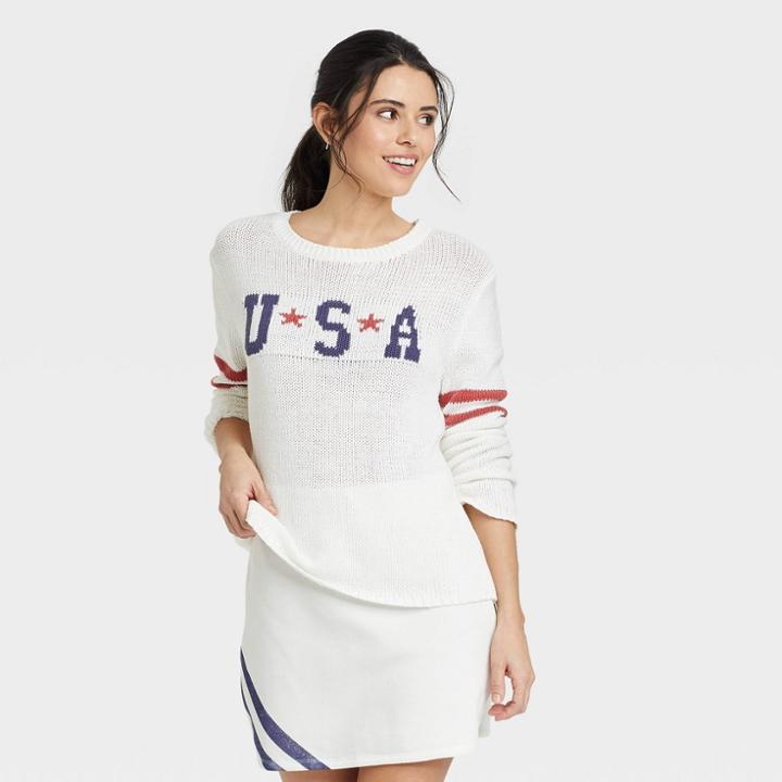 Grayson Threads Women's Usa Stars Graphic Knit Sweater - White