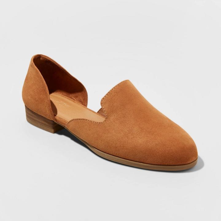 Women's Maeve Faux Leather Two Piece Square Throat Flat Loafers - Universal Thread Cognac (red)