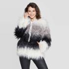 Women's Ombre Long Sleeve Faux Fur Jacket - Xhilaration Black/gray