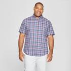 Men's Big & Tall Standard Fit Plaid Short Sleeve Poplin Button-down Shirt - Goodfellow & Co Blue Dusk