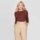 Women's Long Sleeve Ribbed Cuff Crewneck Pullover Sweater - A New Day Heather Brown