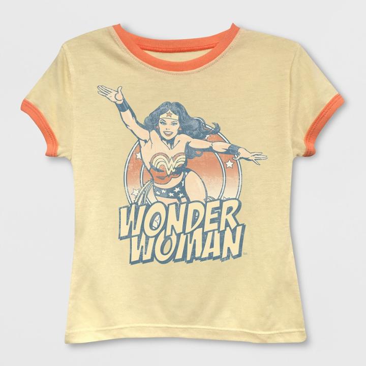 Toddler Girls' Dc Comics Wonder Woman Short Sleeve T-shirt - Beige