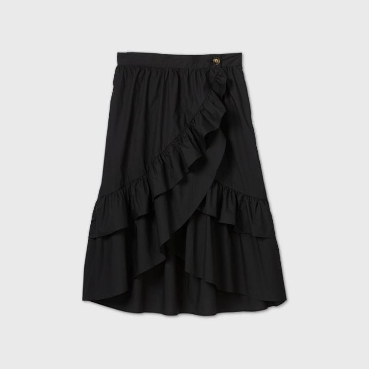 Women's Plus Size Wrap A-line Midi Skirt - Who What Wear Black