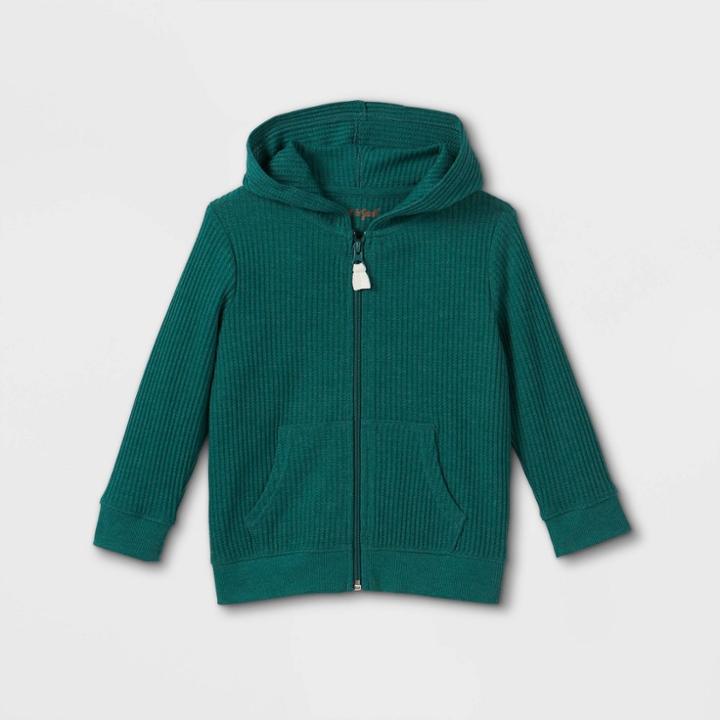 Toddler Boys' Waffle Knit Long Sleeve Zip-up Hooded T-shirt - Cat & Jack Green