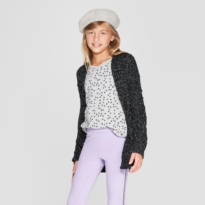 Girls' Pom Open Cardigan - Cat & Jack Black