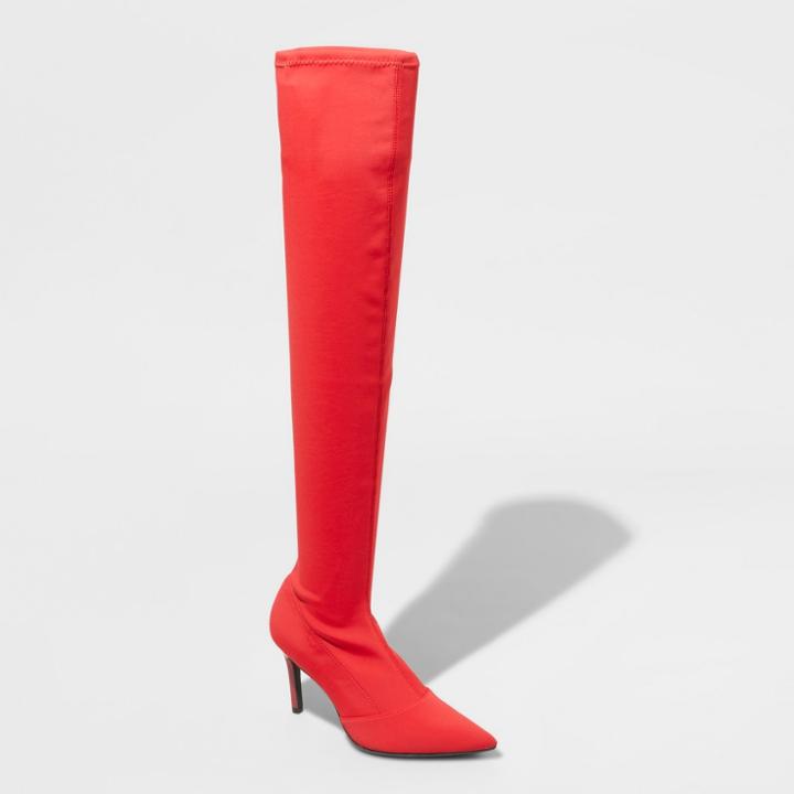 Women's Norina Wide Width Pointed Toe Sock Boots - A New Day Red 9w,