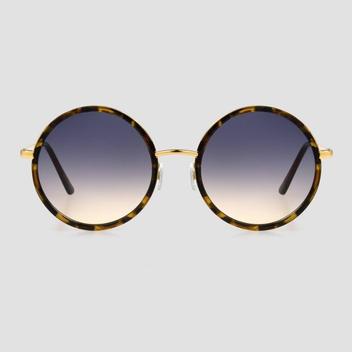 Women's Tortoise Shell Print Crystal Oversized Round Sunglasses - Universal Thread Brown