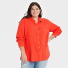 Women's Long Sleeve Gauze Button-down Shirt - Universal Thread Red