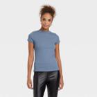 Women's Short Sleeve Ribbed T-shirt - A New Day Light Navy Blue