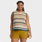 Women's Plus Size Openwork Sweater Tank - Universal Thread Green Multistriped
