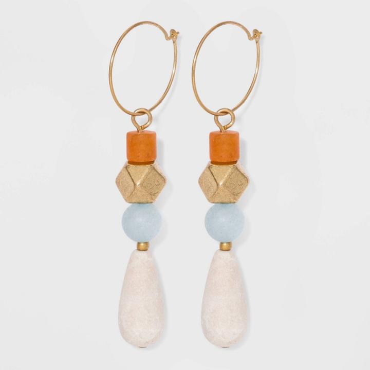 Semi-precious Aventurine, Angelite And Opal With Worn Gold Hoop Earrings - Universal Thread Orange/blue/cream, Orange/blue/ivory