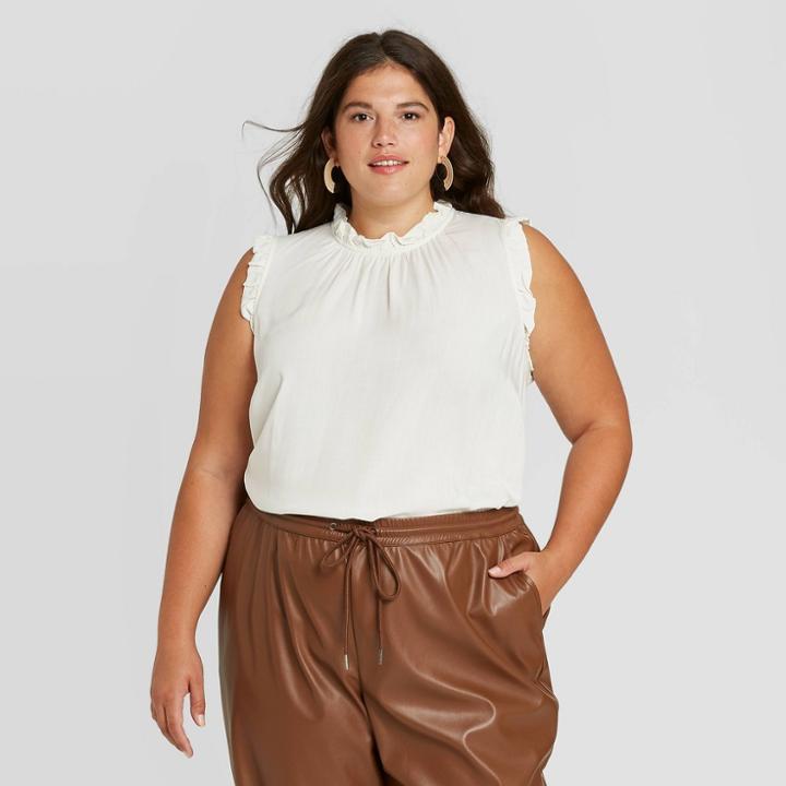 Women's Plus Size Sleeveless Blouse - A New Day Cream