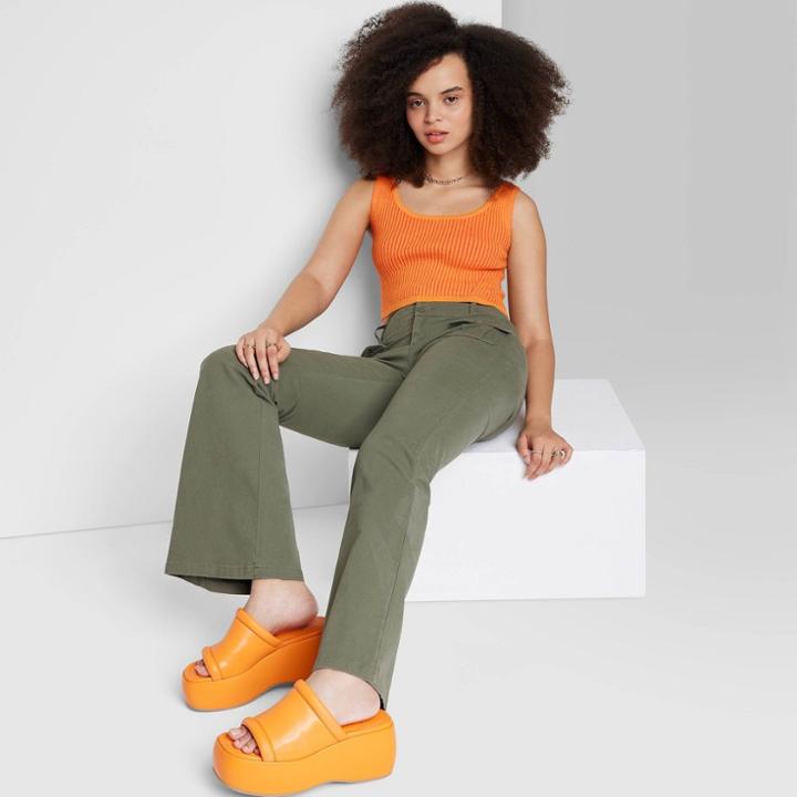Women's Square Neck Cropped Sweater Tank - Wild Fable Orange Xxs