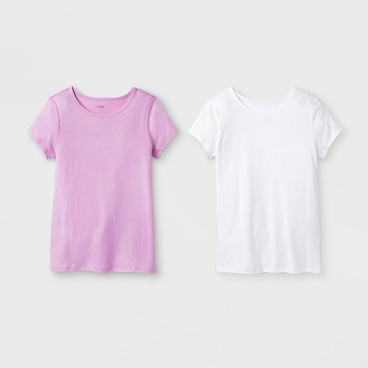 Girls' 2pk Adaptive Short Sleeve T-shirt - Cat & Jack White/pink