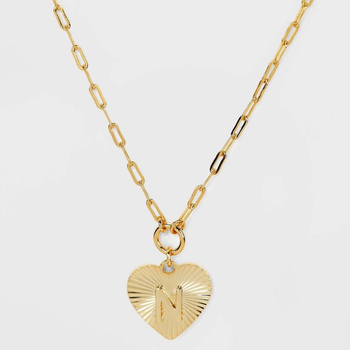 14k Gold Dipped 'n' Initial Diamond Cut Heart Pendant Necklace - A New Day Gold