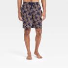 Men's 9 Yellow Leaf Print Knit Pajama Shorts - Goodfellow & Co Navy Blue
