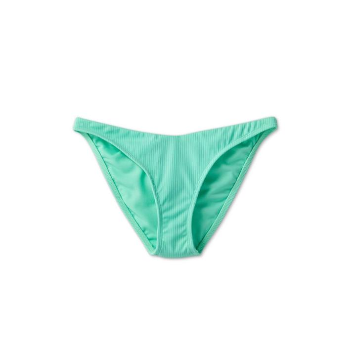 Junior's Sustainably Made Ribbed V Front Cheeky Bikini Bottom - Xhilaration Green