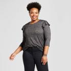 Women's Plus Size Ruffle Shoulder T-shirt - Ava & Viv Charcoal