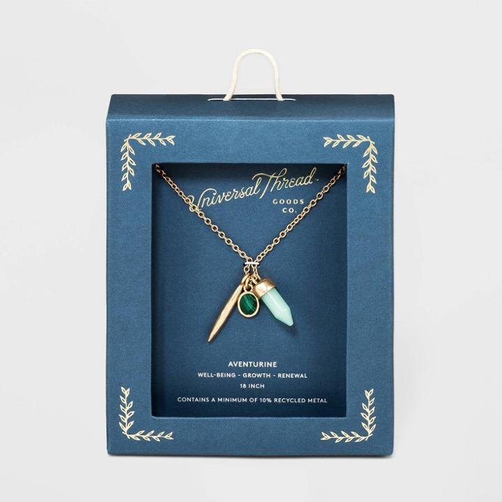 Semi-precious Aventurine And Recycled Metal Cluster Necklace - Universal Thread Gold/green, Women's