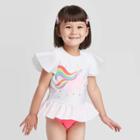 Petitetoddler Girls' Unicorn Flutter Short Sleeve Rash Guard Set - Cat & Jack White 12m, Toddler Girl's