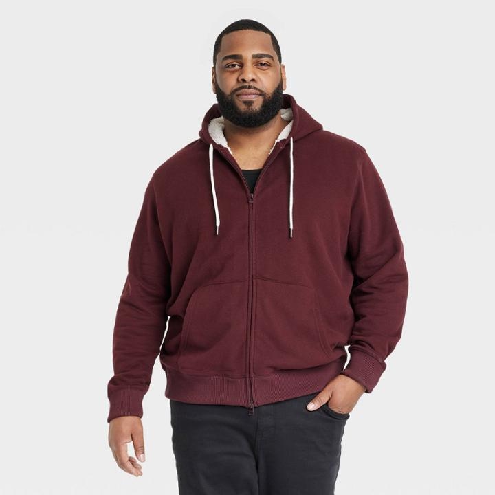Men's Big & Tall Sherpa Lined Zip-up Hoodie - Goodfellow & Co Maroon