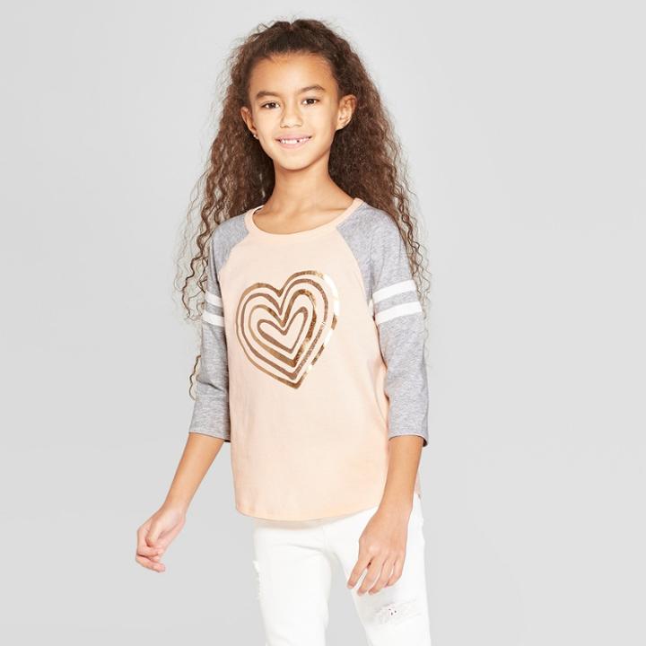 Girls' Heart Baseball 3/4 Sleeve T-shirt - Cat & Jack Peach