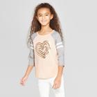 Girls' Heart Baseball 3/4 Sleeve T-shirt - Cat & Jack Peach