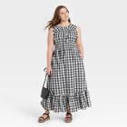 Women's Plus Size Striped Sleeveless Smocked Waist Dress - A New Day Black/white