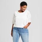 Women's Plus Size Chiffon Bell Short Sleeve Knit Top - Ava & Viv White X