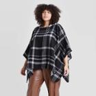 Women's Plus Size Plaid Poncho Sweater - A New Day Black