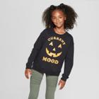 Target Girls' 'current Mood' Long Sleeve Graphic Pullover - Art Class Black