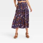 Women's Tiered Midi Skirt - Universal Thread Navy Floral