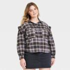 Women's Plus Size Long Sleeve Flannel Button-down Shirt - Universal Thread Navy Blue Plaid